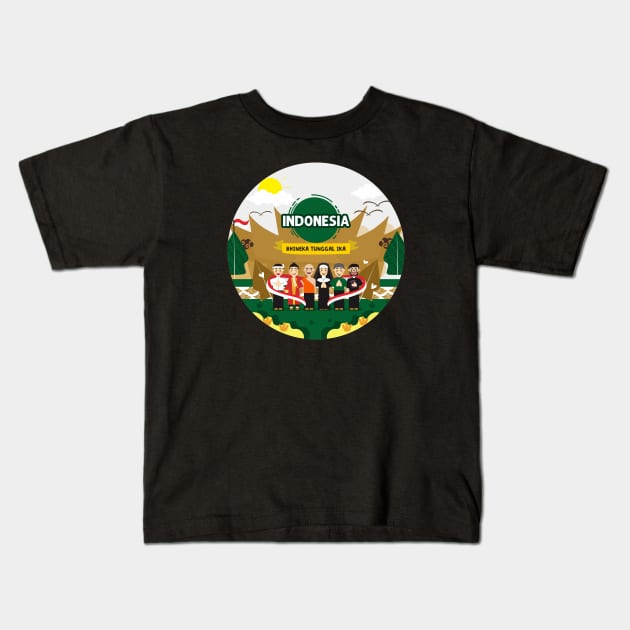 Bhineka Tunggal Ika of Indonesia T-Shirt Design Kids T-Shirt by mahadioo